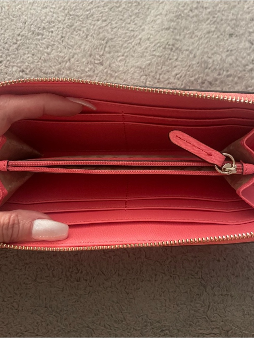 Karl Lagerfeld Paris Pink Zip-Around Saffiano Wallet in Hot Coral - Picture 5 of 9